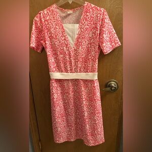 Vintage hot pink white floral design dress